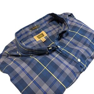 The Foundry Supply Co Mens Plaid Button Down Shirt Easy Care 4XLT Blue Yellow